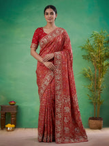 Red bandhani georgette heritage festive saree