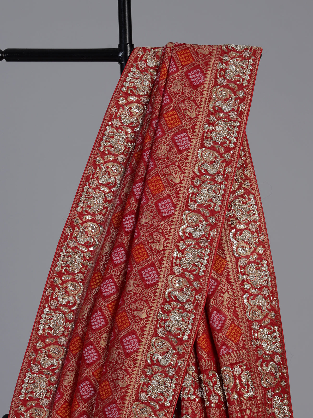 Red bandhani georgette heritage festive saree