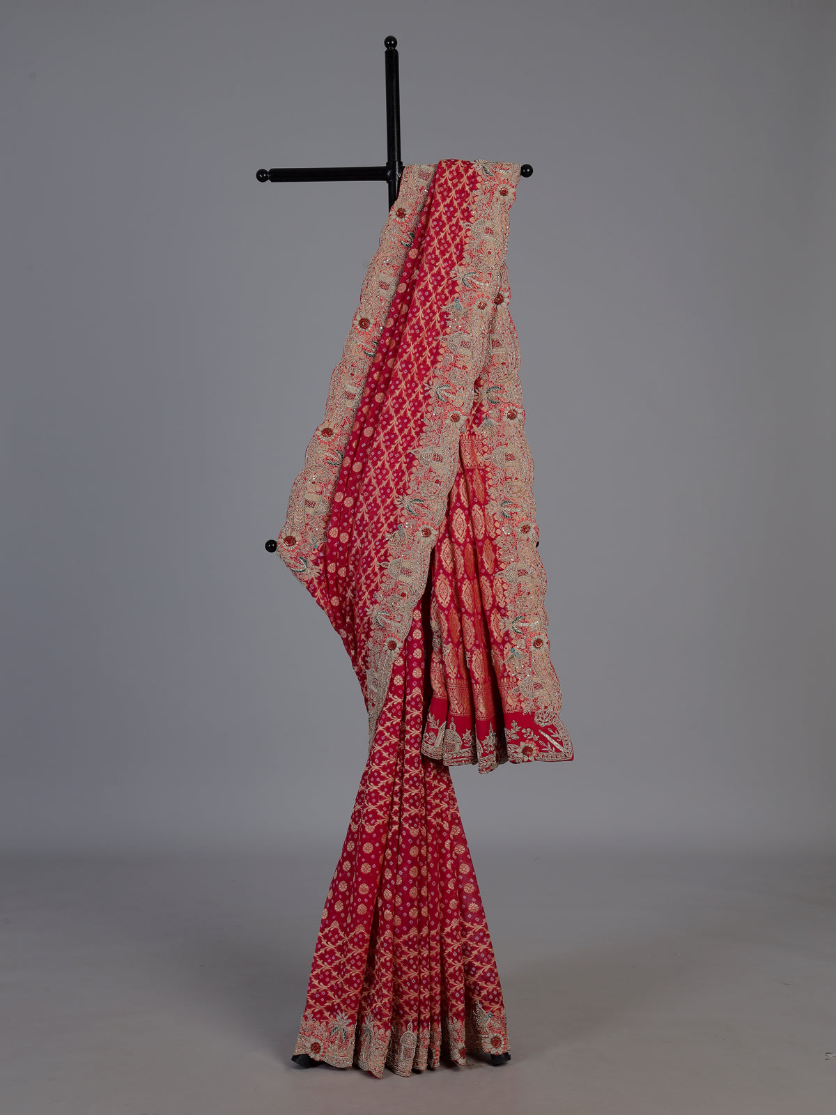 Rani pink bandhani georgette saree for wedding