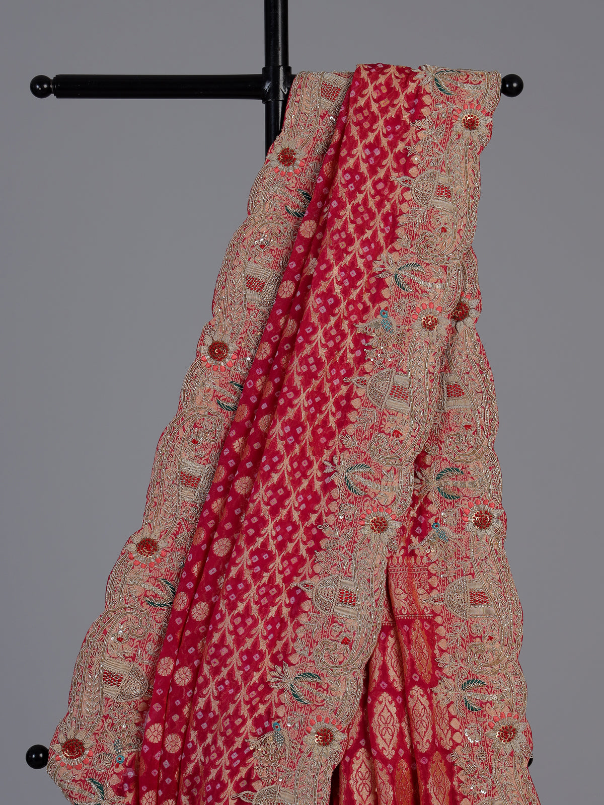 Rani pink bandhani georgette saree for wedding
