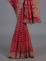 Rani pink bandhani georgette saree for wedding