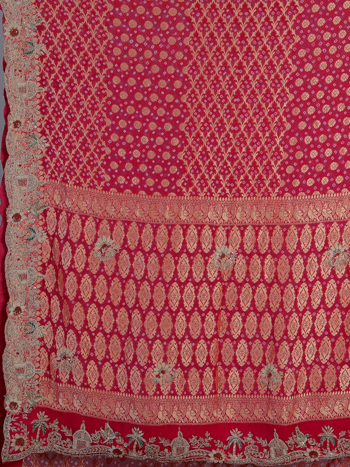 Rani pink bandhani georgette saree for wedding