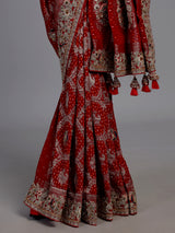 Red bandhani georgette festive saree