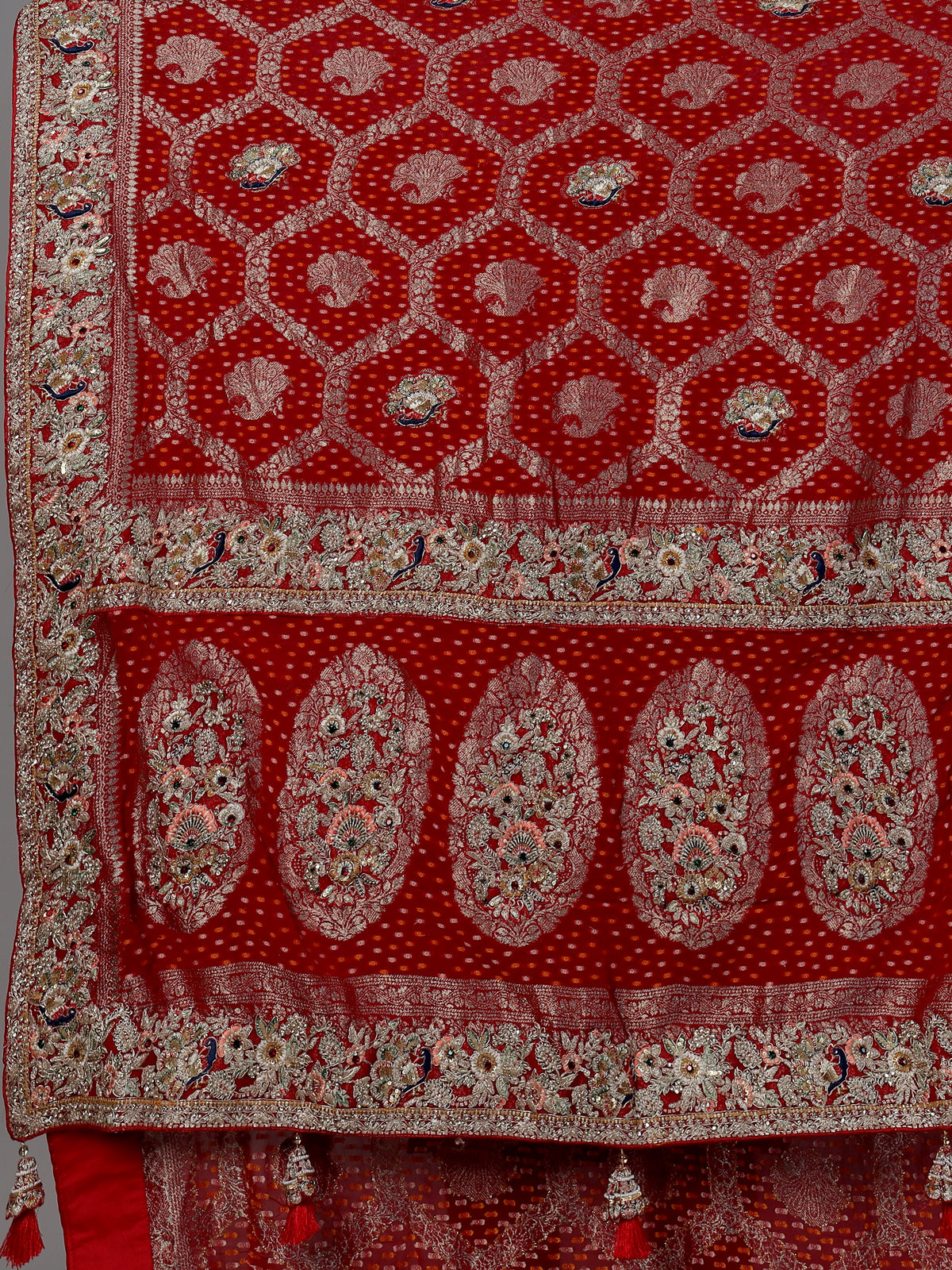 Red bandhani georgette festive saree