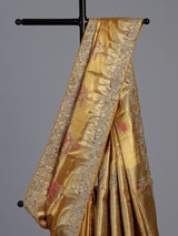 Mustard yellow floral designer tissue silk saree