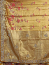 Mustard yellow floral designer tissue silk saree