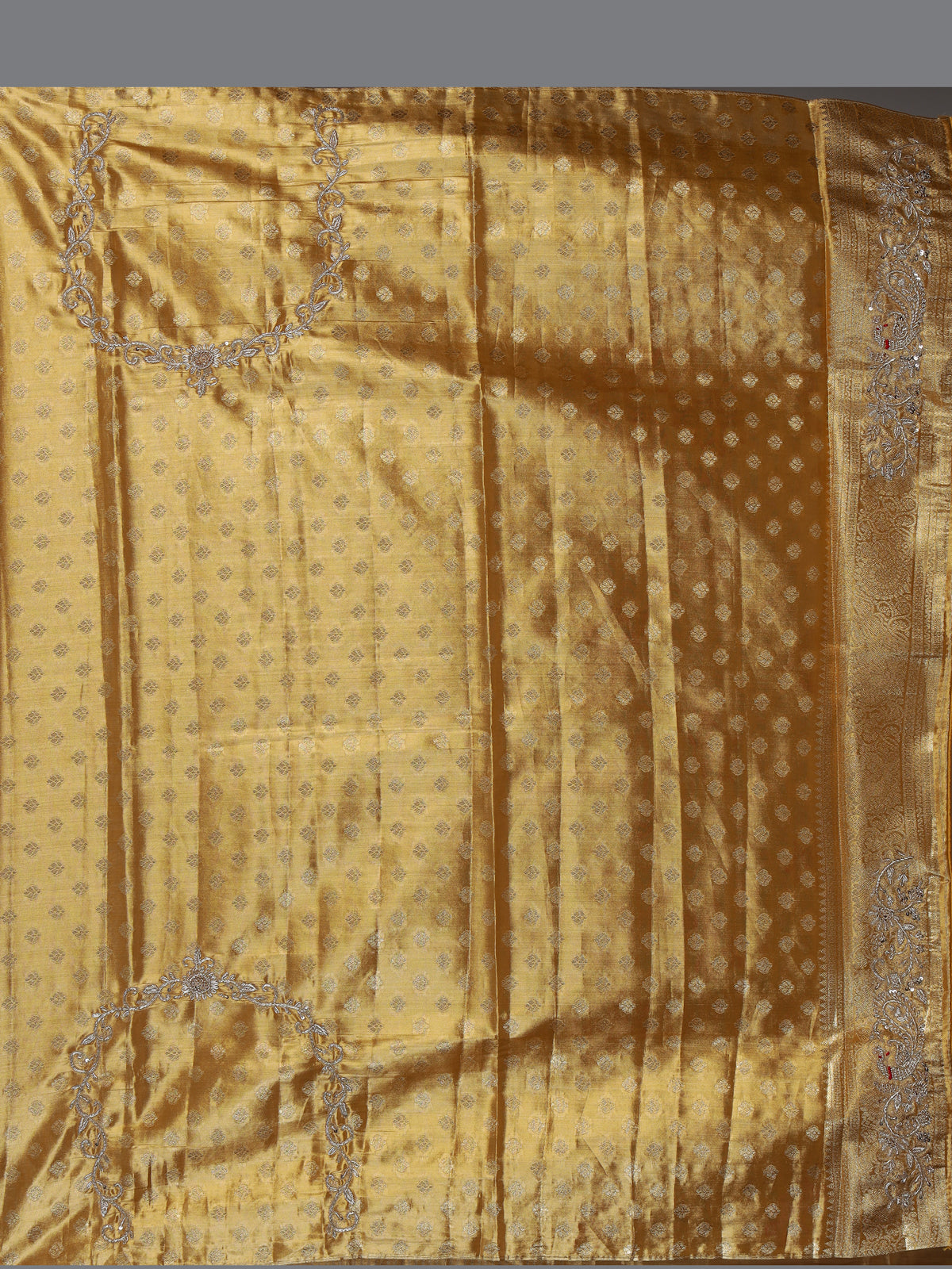 Mustard yellow floral designer tissue silk saree