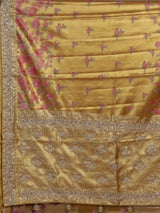 Mustard yellow tissue silk saree with floral print