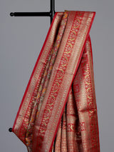 Red art tissue kanjivaram parrot border saree