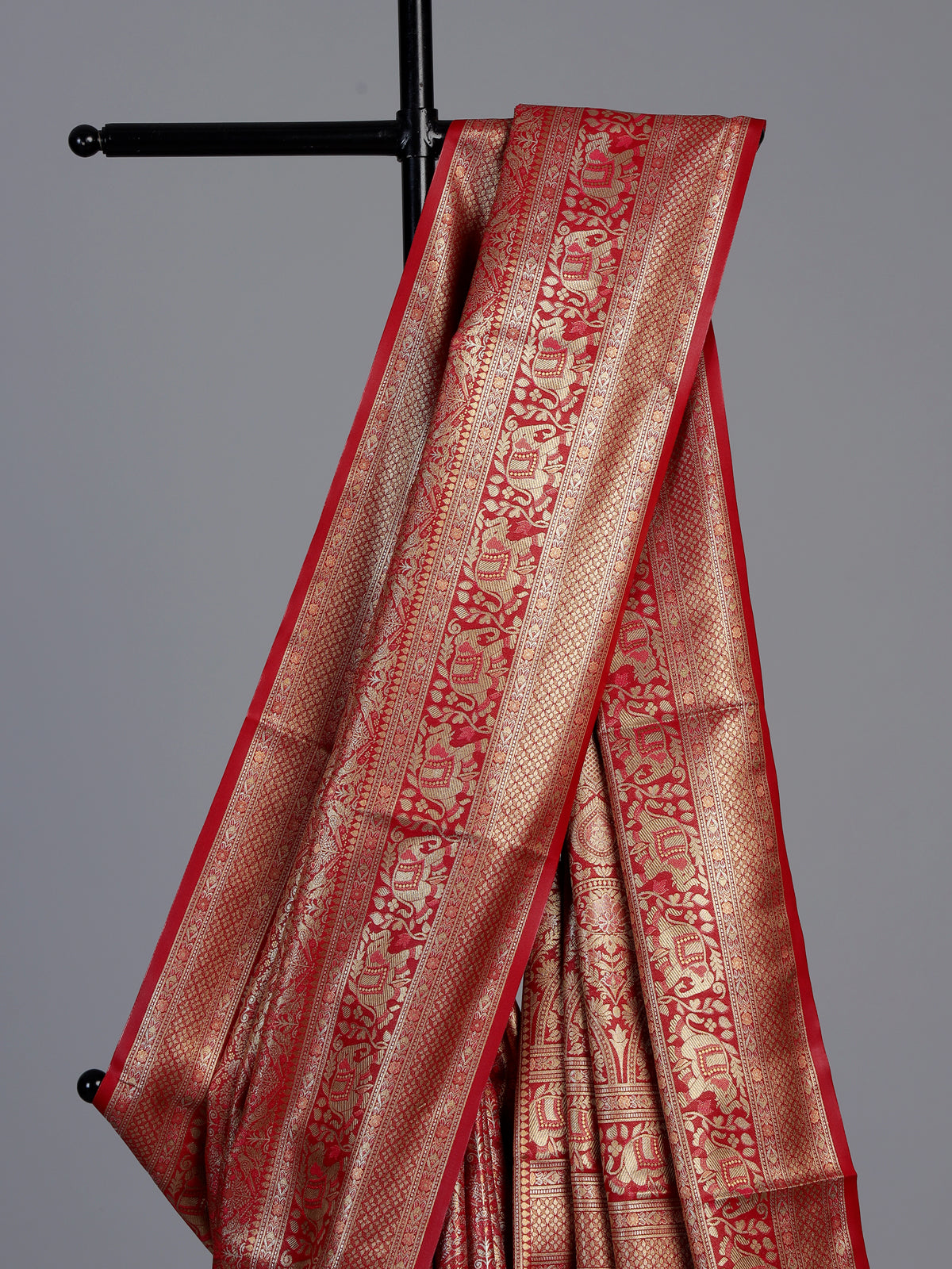 Red art tissue kanjivaram elephant motif saree