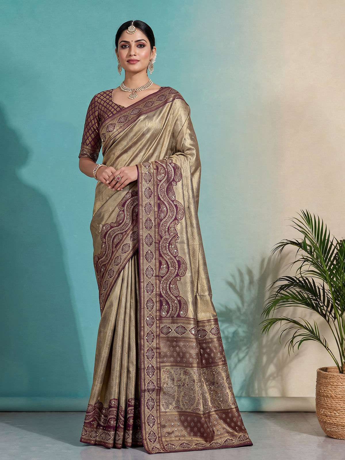 Purple art tissue kanjivaram heritage saree