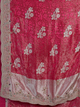 Rani pink tissue silk peacock border saree