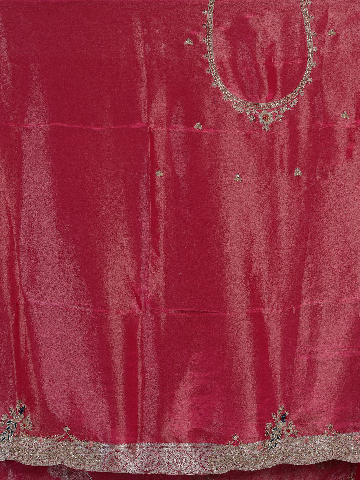 Rani pink tissue silk peacock border saree