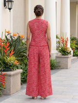 Red printed crepe silk casual sleeveless palazzo co ord set