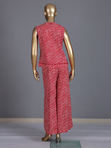 Red printed crepe silk casual sleeveless palazzo co ord set