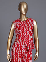 Red printed crepe silk casual sleeveless palazzo co ord set