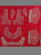 Red raw silk bridal unstitched lehenga choli with zardosi embellishments