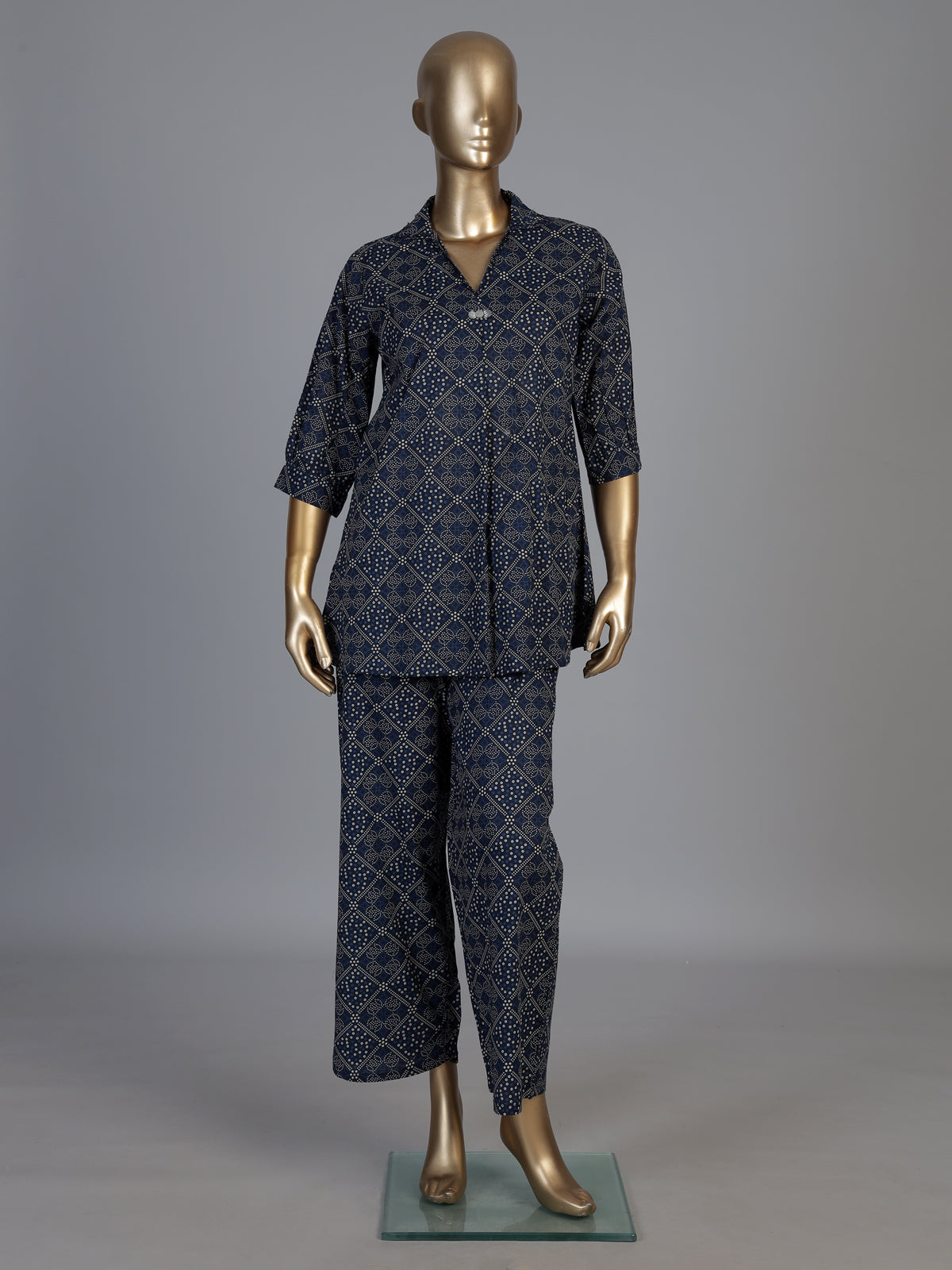 Blue silk Bandhej printed palazzo co ord set with V-neckline