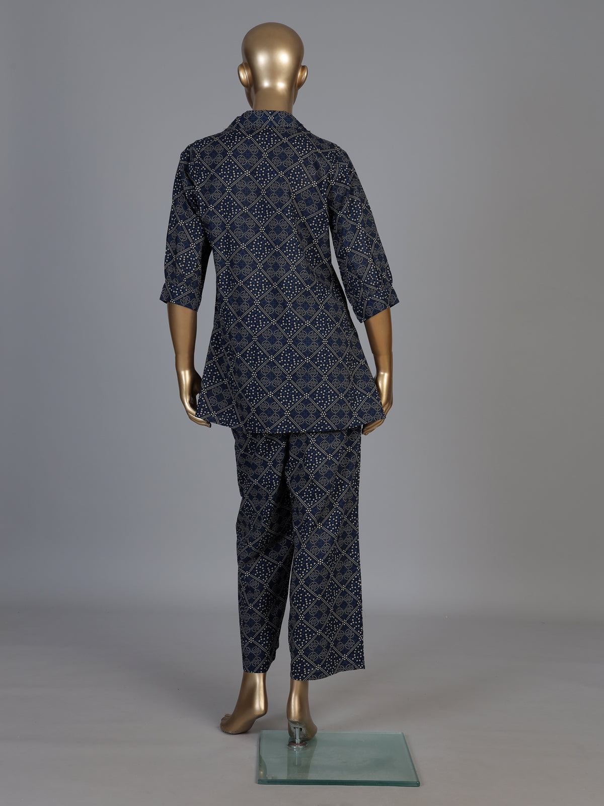 Blue silk Bandhej printed palazzo co ord set with V-neckline