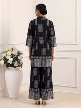 Black silk printed palazzo co ord set with elegant beadwork