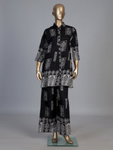 Black silk printed palazzo co ord set with elegant beadwork