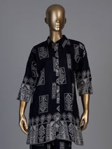 Navy silk printed palazzo co ord set with delicate beadwork