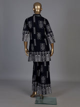 Navy silk printed palazzo co ord set with delicate beadwork