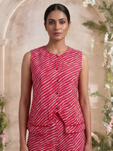 Rani pink crepe silk printed sleeveless palazzo co ord set