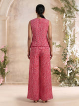 Rani pink crepe silk printed sleeveless palazzo co ord set