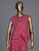 Rani pink crepe silk printed sleeveless palazzo co ord set