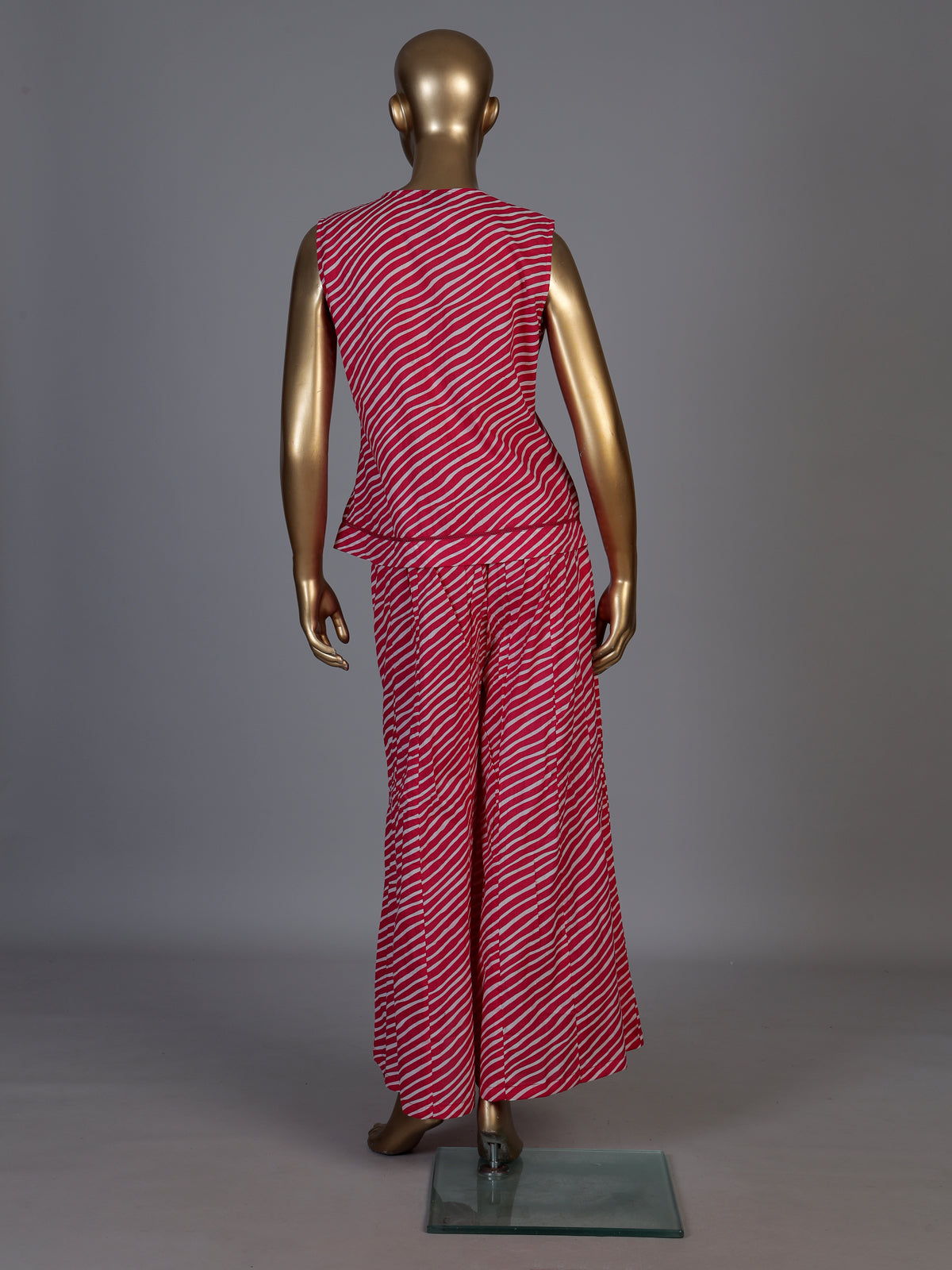 Rani pink crepe silk printed sleeveless palazzo co ord set