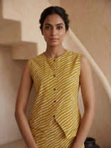 Yellow crepe silk printed sleeveless palazzo co ord set