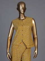Yellow crepe silk printed sleeveless palazzo co ord set