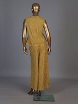 Yellow crepe silk printed sleeveless palazzo co ord set