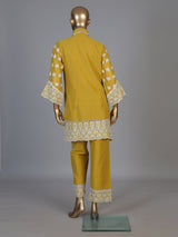 Mustard yellow tissue co ord set with refined Lucknowi work
