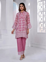 Pink tissue co ord set with delicate Lucknowi work detailing