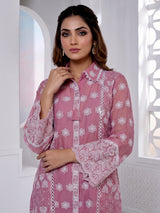 Pink tissue co ord set with delicate Lucknowi work detailing