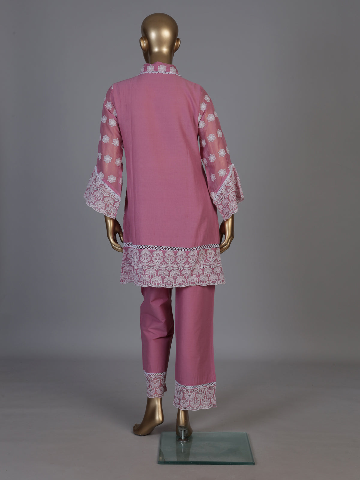 Pink tissue co ord set with delicate Lucknowi work detailing