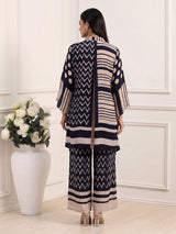 Black crepe silk printed palazzo co ord set with thread work