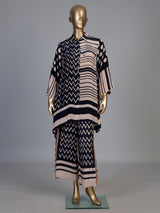Black crepe silk printed palazzo co ord set with thread work