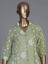 Pista green cotton printed palazzo co ord set with beadwork