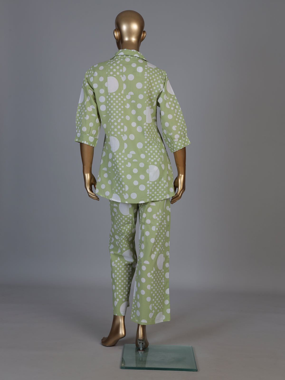 Pista green cotton printed palazzo co ord set with beadwork