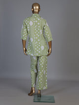 Pista green cotton printed palazzo co ord set with beadwork