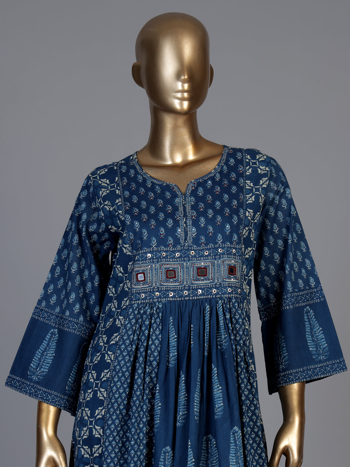 Blue cotton mirror work palazzo kurti set with dupatta