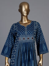 Blue cotton mirror work palazzo kurti set with dupatta