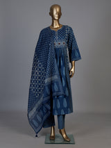 Blue cotton mirror work palazzo kurti set with dupatta