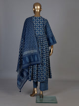 Blue cotton mirror work palazzo kurti set with dupatta