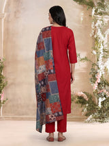 Maroon cotton silk palazzo kurti set with dupatta