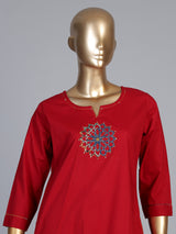 Maroon cotton silk palazzo kurti set with dupatta