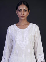 White silk lucknowi work palazzo kurti set for women